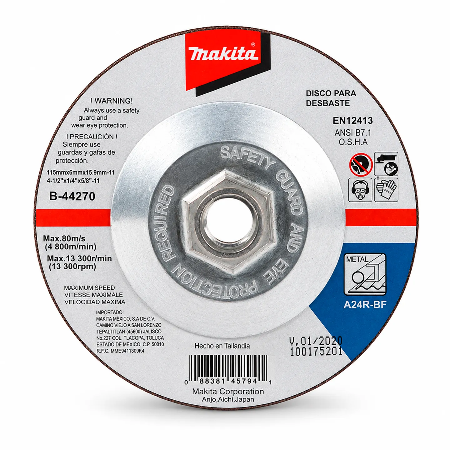 Disco de Desbarbado 4-1/2 x 1/4 x 5/8" con Tapa MAKITA (B-44270)