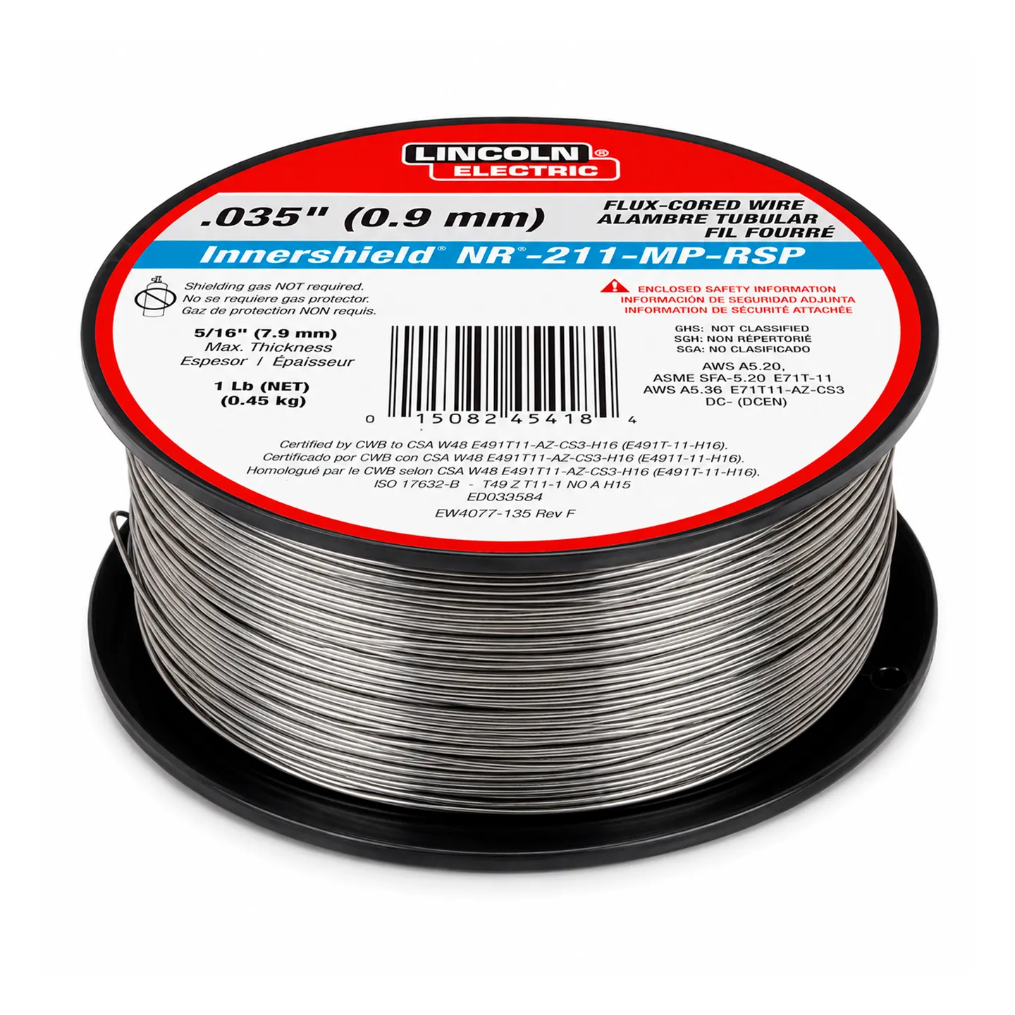 Alambre Tubular Soldar Mig, Flux-Cored, Acero Carbono , 1 Lb, Diámetro 0.035"(0.9 Mm) Innershield LINCOLN ELECTRIC (Nt-211-Mp-Rsp)