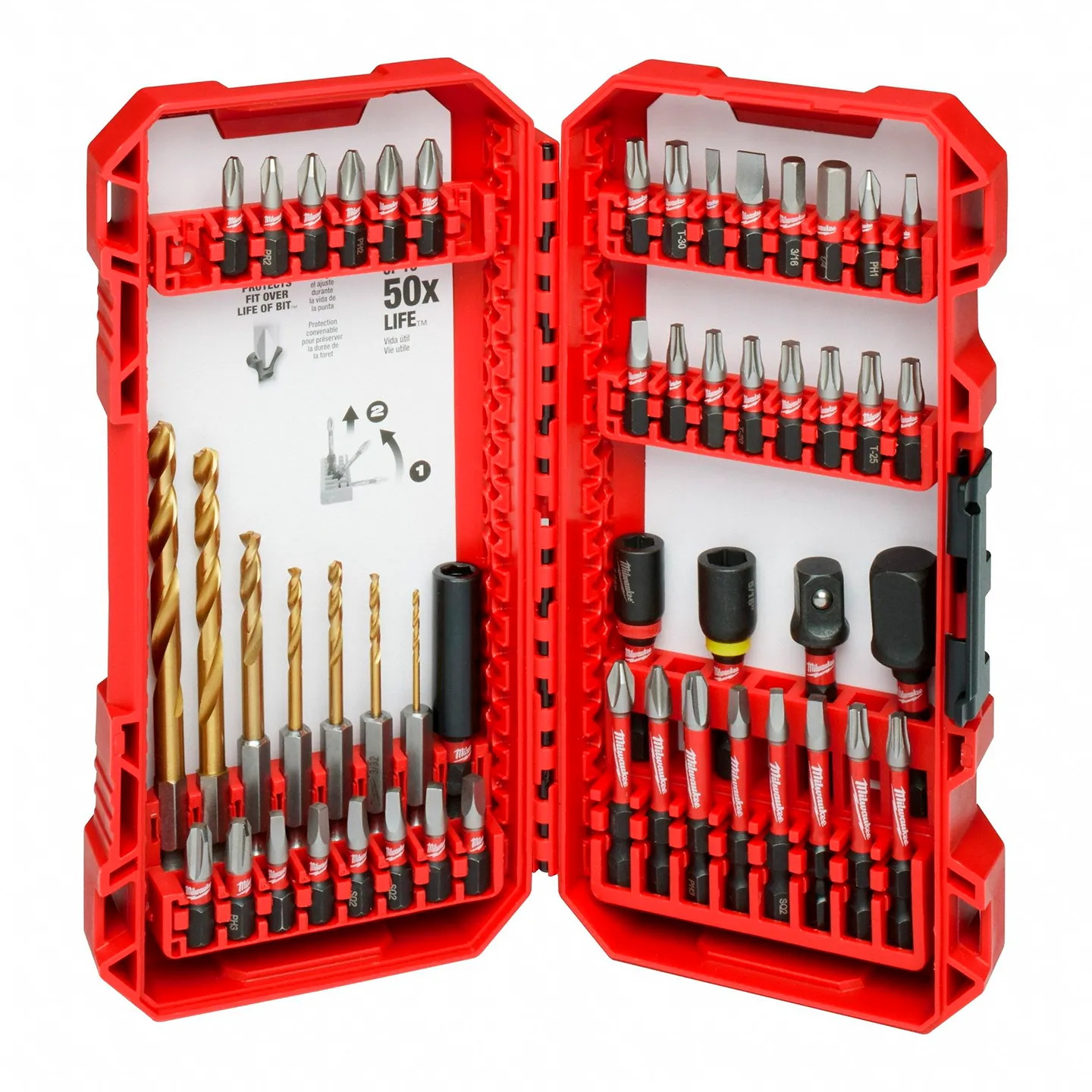 Juego de Brocas y Puntas para Atornillar Shockwave Impact Duty de 50 Pzas - 50 Pzas, 1/4", Acero, Juego de Puntas de Desarmador, Impacto MILWAUKEE (48-32-4013)