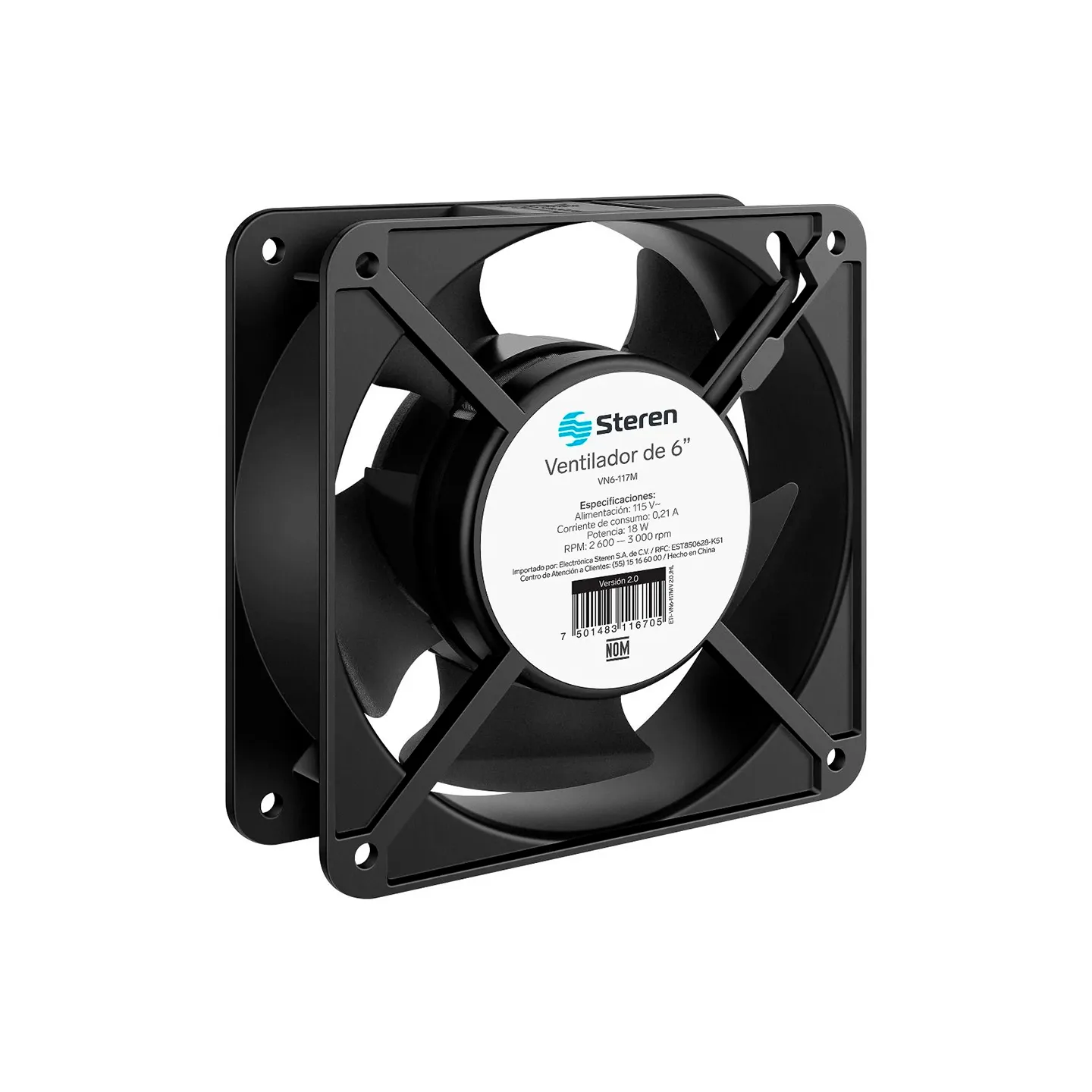 Ventilador Axial de Enfriamiento 120 x 120 x 38 mm 115 V CA con Balero y Aspas Metálicas, STEREN (VN4-117M)