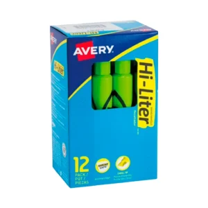 Marcatextos Fluorescente de Escritorio Punta Cincel Color Verde (Caja con 12 pzas) Serie Hi-Liter, AVERY (24063)