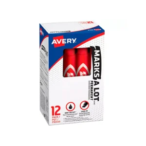 Marcador Permanente Punta Cincel Regular Color Rojo (Caja con 12 pzas) Serie Marks-A-Lot, AVERY (07887)