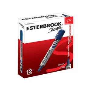 Marcador Permanente Punta Cincel Color Azul (Caja con 12 pzas), ESTERBROOK (017801)